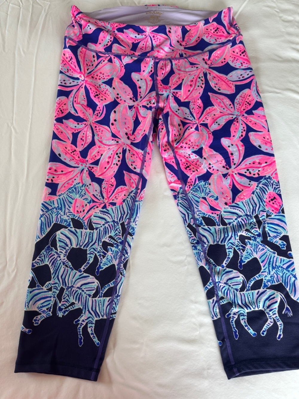 Lilly Pulitzer Navy and Hot Pink Floral Zebra Capri Leggings
